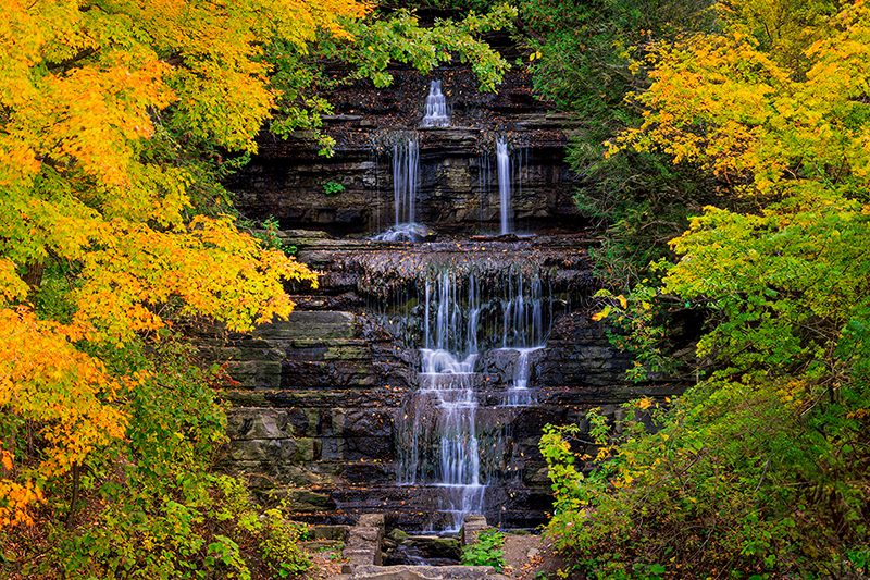 Waterfall surrounded by fall colours